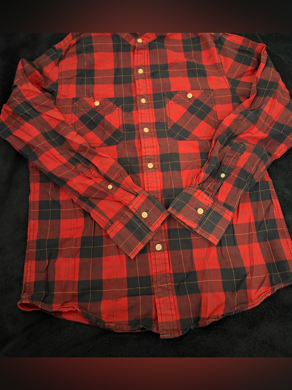 Arizona Jean Company Red and Black Plaid Button-Down Shirt
